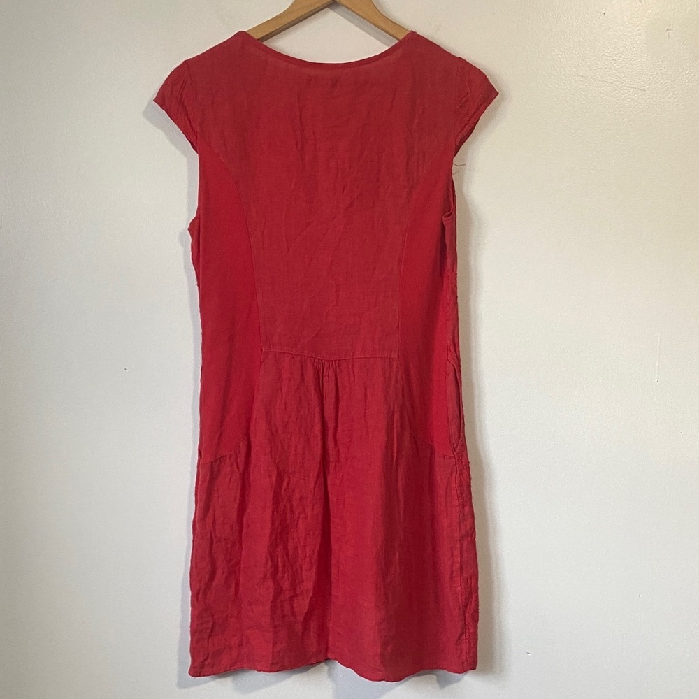 Lina Tomei Red linen embroidered floral sleeveless dress size Small - Picture 6 of 14